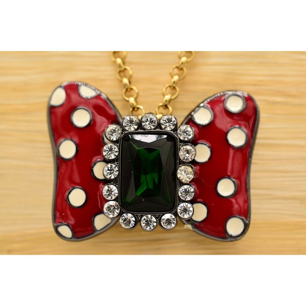 Mawi X Disney Necklace Minnie Mouse Bow Red Pendant Rhinestone Crystal RARE BinM